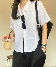 ISOOK | コンパクト半袖シャツ(kiharu select) / カラーシャツ 青シャツ 無地 シンプル ノームコア コンパクトシャツ クロップド丈 ショート丈 マニッシュ(シャツ/ブラウス)