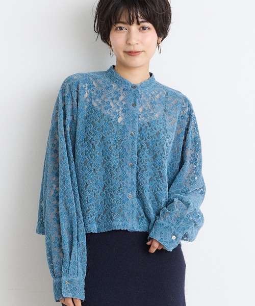 INED CLARO(イネドクラロ)の「刺繍レースバンドカラーブラウス(シャツ/ブラウス・レディース・ブルー/ブラウン・フリー)」の1枚目の写真