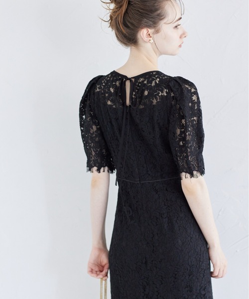 【セール】後ろリボン付きパフスリーブレースタイトワンピース（ワンピース）｜tocco closet（トッコ クローゼット）