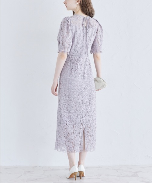 【セール】後ろリボン付きパフスリーブレースタイトワンピース（ワンピース）｜tocco closet（トッコ クローゼット）