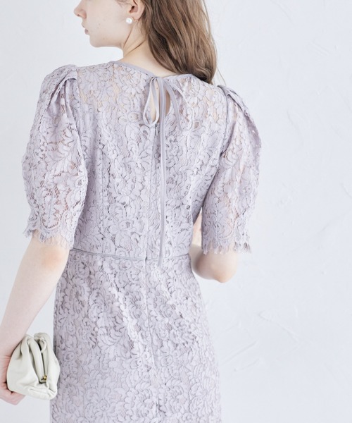 【セール】後ろリボン付きパフスリーブレースタイトワンピース（ワンピース）｜tocco closet（トッコ クローゼット）
