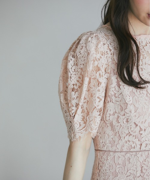 【セール】後ろリボン付きパフスリーブレースタイトワンピース（ワンピース）｜tocco closet（トッコ クローゼット）