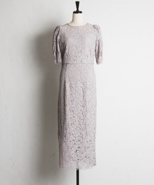 【セール】後ろリボン付きパフスリーブレースタイトワンピース（ワンピース）｜tocco closet（トッコ クローゼット）