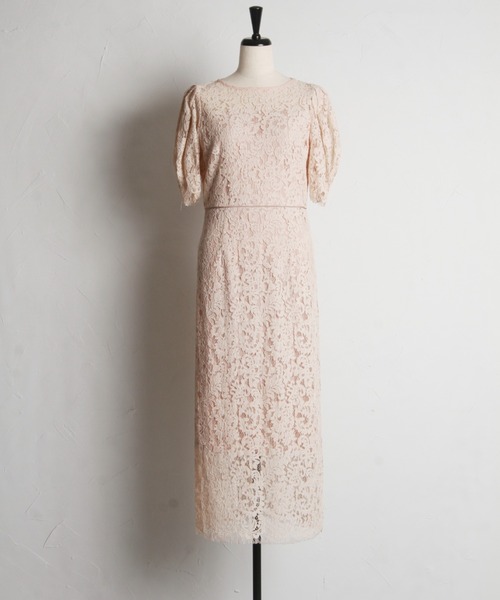 【セール】後ろリボン付きパフスリーブレースタイトワンピース（ワンピース）｜tocco closet（トッコ クローゼット）