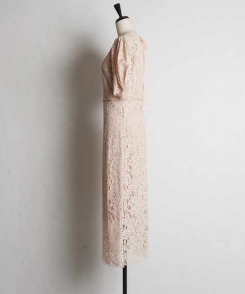 【セール】後ろリボン付きパフスリーブレースタイトワンピース（ワンピース）｜tocco closet（トッコ クローゼット）