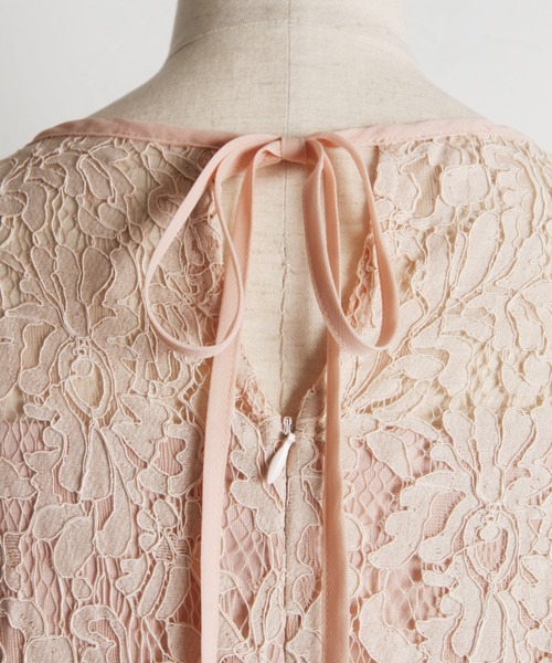 【セール】後ろリボン付きパフスリーブレースタイトワンピース（ワンピース）｜tocco closet（トッコ クローゼット）