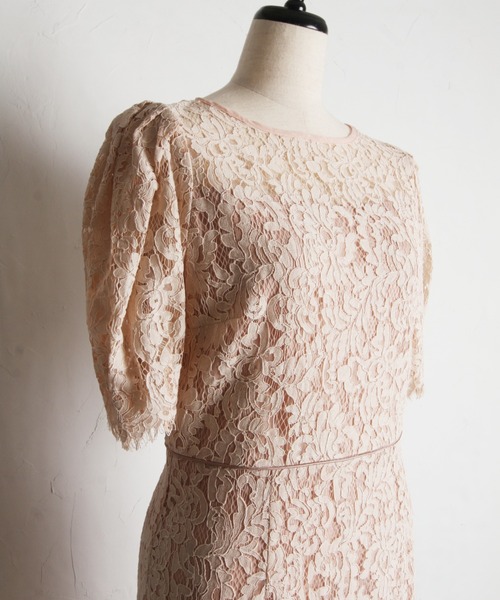 【セール】後ろリボン付きパフスリーブレースタイトワンピース（ワンピース）｜tocco closet（トッコ クローゼット）