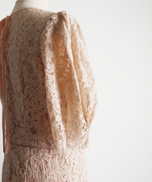 【セール】後ろリボン付きパフスリーブレースタイトワンピース（ワンピース）｜tocco closet（トッコ クローゼット）