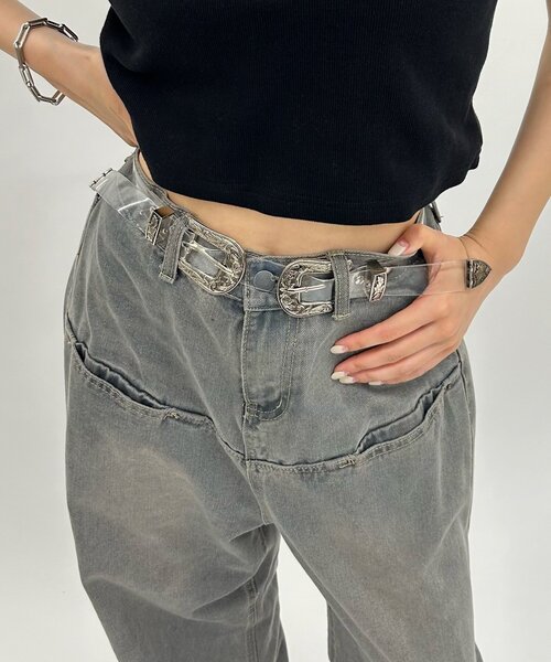 WHO'S WHO gallery（フーズフーギャラリー）の「ダブルバックルベルト（ベルト・レディース・クリア/ブラック・FREE）」の2枚目の写真