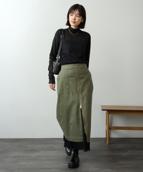 Bou Jeloud(ブージュルード)の「メッシュレイヤードワークスカート(スカート・レディース・インディゴブルー/カーキ・38)」の6枚目の写真