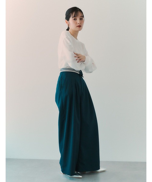 YECCA VECCA（イェッカヴェッカ）の「リブMixジョーゼットブラウス（シャツ/ブラウス・レディース・チャコールグレー/オフホワイト・FREE）」の13枚目の写真