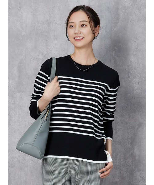 Perfect Suit FActory(パーフェクトスーツファクトリー)の「【洗える】オータムマリン 配色ボーダーニット オフホワイト/ブラック/ブラウン(ニット/セーター・レディース・ブラック/オフホワイト/ブラウン・S/M/L)」の1枚目の写真