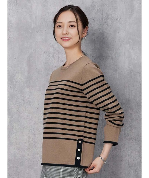 Perfect Suit FActory(パーフェクトスーツファクトリー)の「【洗える】オータムマリン 配色ボーダーニット オフホワイト/ブラック/ブラウン(ニット/セーター・レディース・ブラック/オフホワイト/ブラウン・S/M/L)」の12枚目の写真