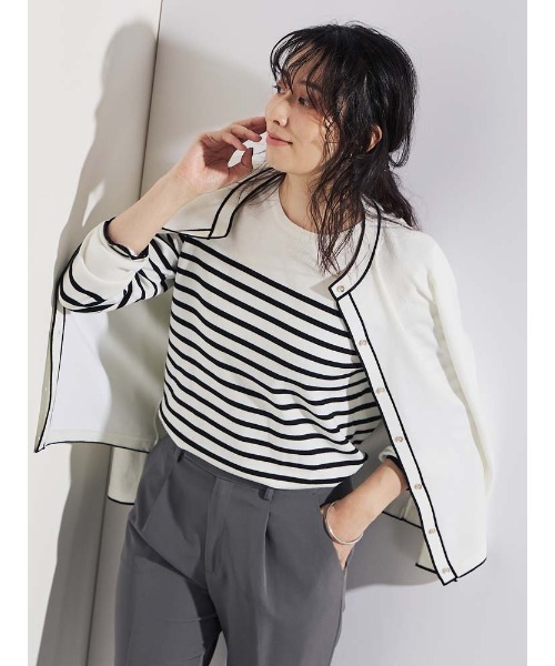 Perfect Suit FActory(パーフェクトスーツファクトリー)の「【洗える】オータムマリン 配色ボーダーニット オフホワイト/ブラック/ブラウン(ニット/セーター・レディース・ブラック/オフホワイト/ブラウン・S/M/L)」の16枚目の写真