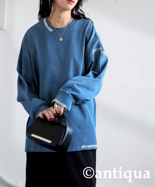 antiqua(アンティカ)の「ハンドステッチデザインロンT(Tシャツ/カットソー・レディース・スミクロ/ブルー/アイボリー・R/P)」の16枚目の写真