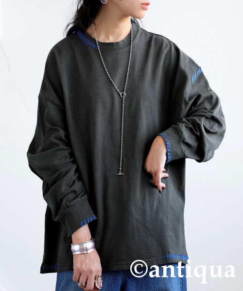 antiqua(アンティカ)の「ハンドステッチデザインロンT(Tシャツ/カットソー・レディース・スミクロ/ブルー/アイボリー・R/P)」の13枚目の写真