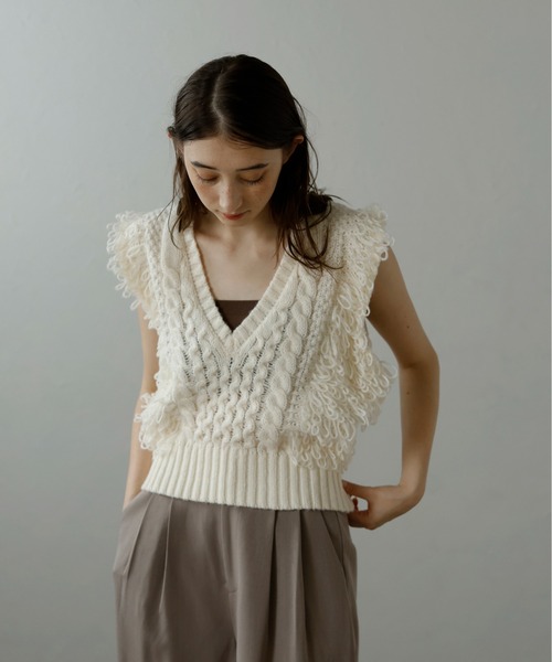 MINERTE】fringe bulky knit vest / フリンジバルキーニット