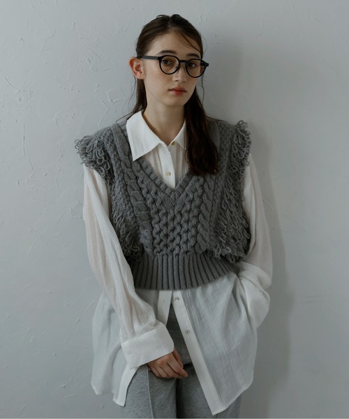 MINERTE】fringe bulky knit vest / フリンジバルキーニット