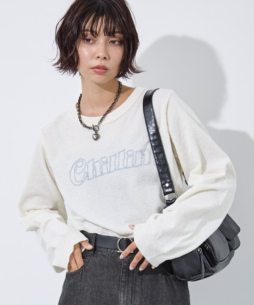 PAGEBOY（ページボーイ）の「ブークレーロゴシシュウニット（ニット/セーター・レディース・オフホワイト/ブラック/ネイビー・FREE）」の6枚目の写真