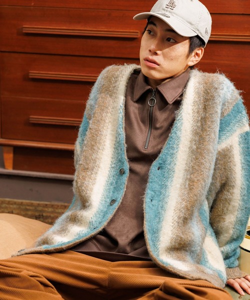 niko and（ニコアンド）の「ストライプ柄Vネックカーディガン