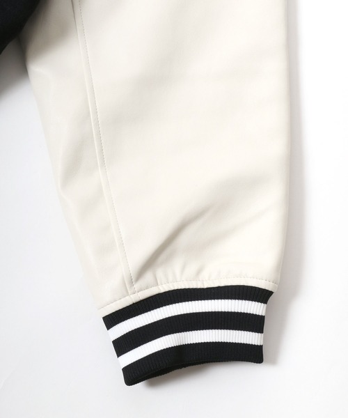 【セール】2024AW CONVERSE/コンバース フェイクメルトン デニム 袖フェイクレザー 刺繍 スタジャン レディース メンズ ブルゾン（スタジャン）｜CONVERSE（コンバース）