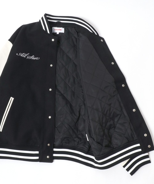 【セール】2024AW CONVERSE/コンバース フェイクメルトン デニム 袖フェイクレザー 刺繍 スタジャン レディース メンズ ブルゾン（スタジャン）｜CONVERSE（コンバース）