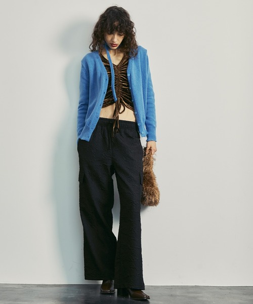 Front Gathered Rhinestone Velour Tops / フロントギャザー