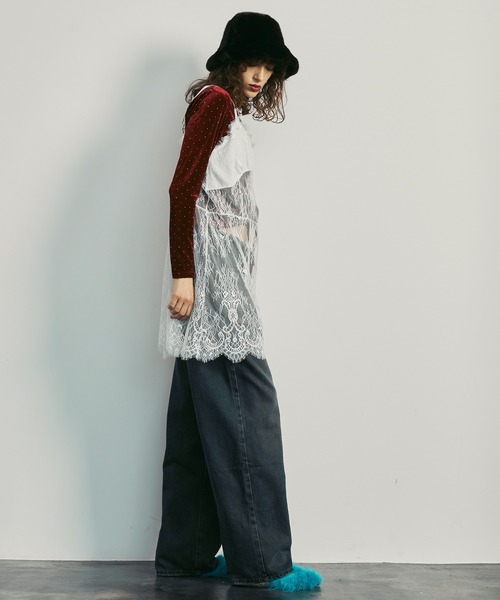 Front Gathered Rhinestone Velour Tops / フロントギャザー
