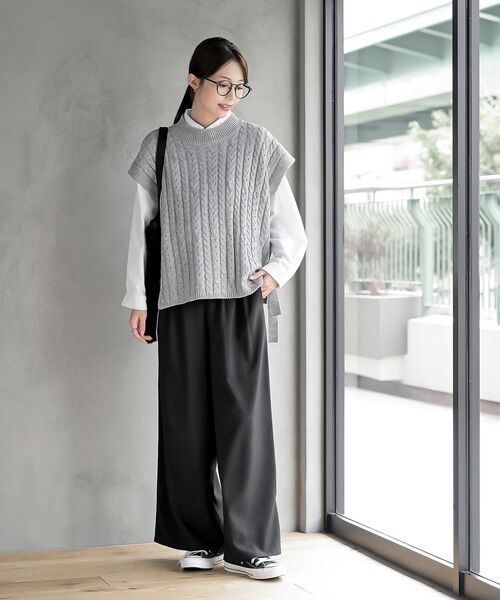 rps（アールピーエス）の「サイドリボンケーブルニットベスト（ベスト・レディース・チャコールグレー/杢グレー/グレイッシュベージュ/ベージュ系その他・フリー）」の13枚目の写真