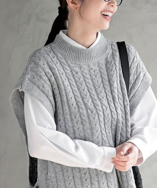 rps（アールピーエス）の「サイドリボンケーブルニットベスト（ベスト・レディース・チャコールグレー/杢グレー/グレイッシュベージュ/ベージュ系その他・フリー）」の17枚目の写真