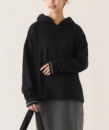 配色ステッチ裏起毛フードプルオーバー
