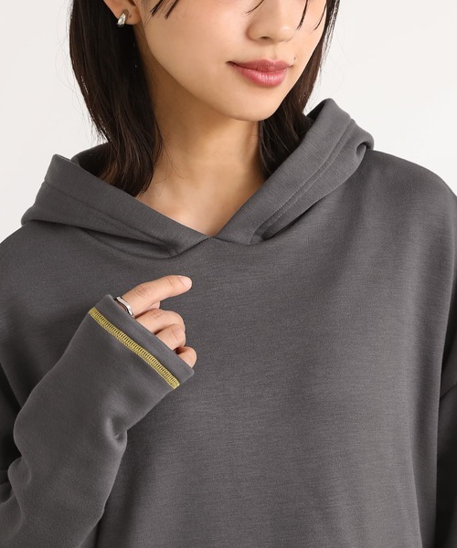 n'OrLABEL（ノアールレーベル）の「配色ステッチ裏起毛フードプルオーバー（Tシャツ/カットソー・レディース・チャコール/アイボリー/ブラック・1/2）」の11枚目の写真