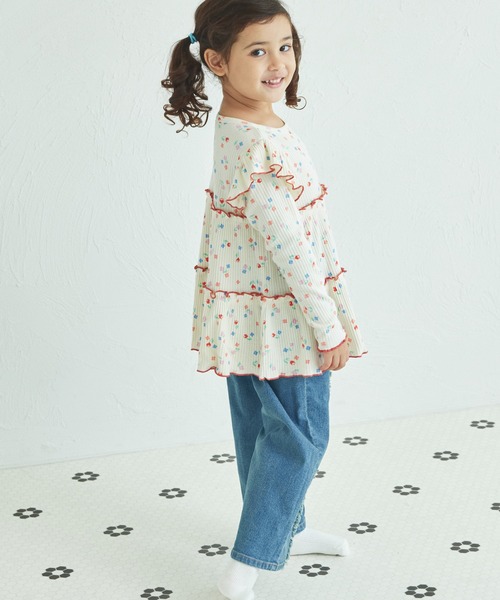 pairmanon（ペアマノン）の「配色メロー ティアード 袖フリルチュニック（チュニック・キッズ・ブラック系その他/グリーン系その他/レッド系その他/ホワイト系その他・90/120/150/100/110/130/140）」の6枚目の写真