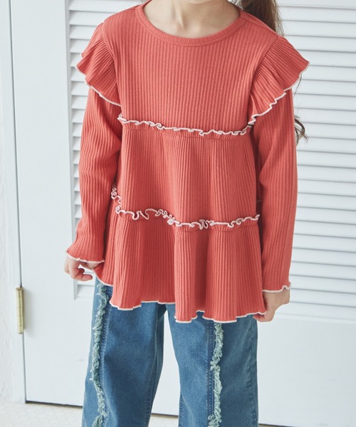 pairmanon（ペアマノン）の「配色メロー ティアード 袖フリルチュニック（チュニック・キッズ・ブラック系その他/グリーン系その他/レッド系その他/ホワイト系その他・90/120/150/100/110/130/140）」の11枚目の写真