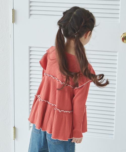 pairmanon（ペアマノン）の「配色メロー ティアード 袖フリルチュニック（チュニック・キッズ・ブラック系その他/グリーン系その他/レッド系その他/ホワイト系その他・90/120/150/100/110/130/140）」の12枚目の写真