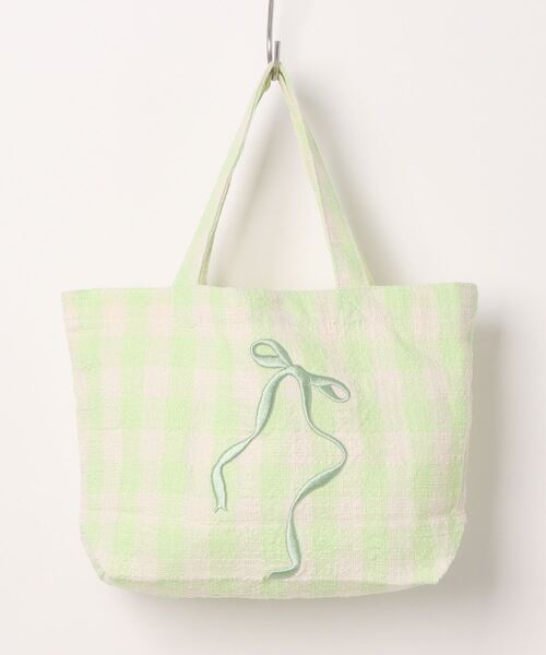 Lia様 Liaa/リボン刺繍 ギンガムチェック ミニトートバッグ A18474