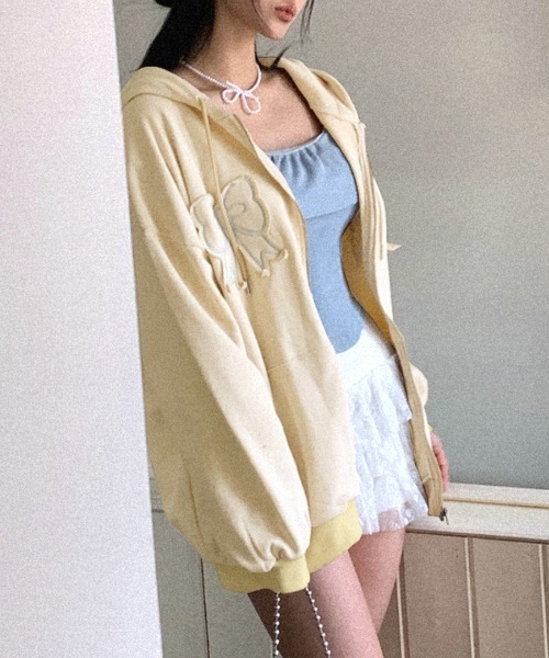 Riff(リフ)の「リボンワッペンパーカー(パーカー・レディース・チャコールグレー/ライトベージュ・FREE)」の16枚目の写真