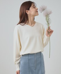 ◆首元すっきり もちもち 浅Vネックニット