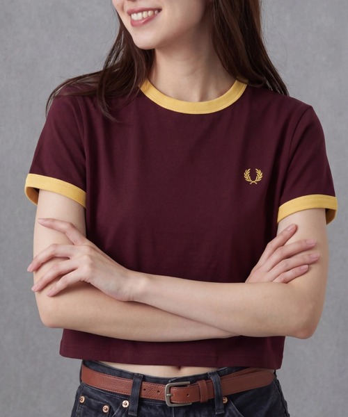 FRED PERRY(フレッドペリー)の「【FRED PERRY】フレッドペリー コンパクトリンガーTシャツ 半袖 スポーツ サッカー G9163(Tシャツ/カットソー・レディース・ネイビー/コーラルピンク/ホワイト/バーガンディー/ブラック・10)」の5枚目の写真
