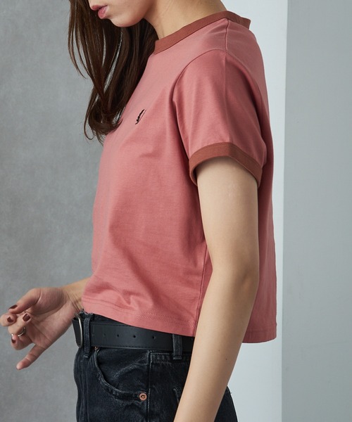 フレッドペリー リンガーTシャツ 半袖 FRED PERRY G9163 PUTTY PINK X90 ピンク レディース ショート丈 Cropped Ringer T-Shirt Cropped Ringer T-Shirt - Putty Pink | Women's Shirts