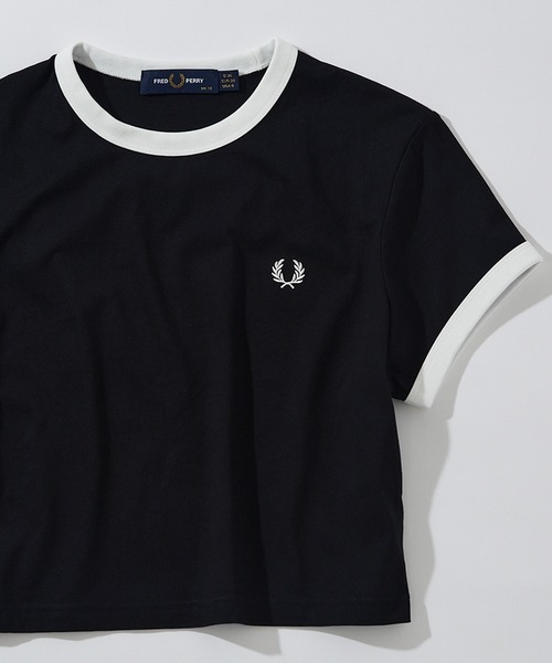 FRED PERRY Cropped Ringer T-Shirt ネイビー Fred Perry cropped ringer t-shirt in navy | ASOS