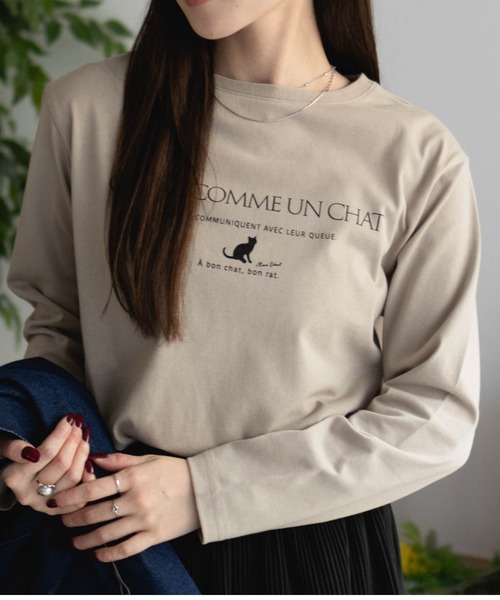 NAVY(ネイビー)の「【nAvy】ネコプリント長袖Tシャツ ロンT(Tシャツ/カットソー・レディース・ホワイト/ベージュ/グレー・M/L)」の3枚目の写真