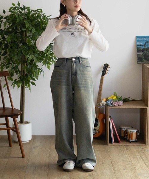 NAVY(ネイビー)の「【nAvy】ネコプリント長袖Tシャツ ロンT(Tシャツ/カットソー・レディース・ホワイト/ベージュ/グレー・M/L)」の7枚目の写真