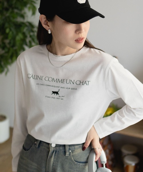 NAVY(ネイビー)の「【nAvy】ネコプリント長袖Tシャツ ロンT(Tシャツ/カットソー・レディース・ホワイト/ベージュ/グレー・M/L)」の6枚目の写真