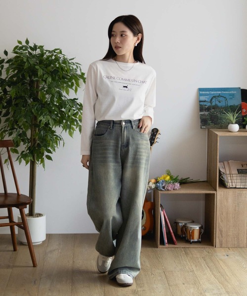 NAVY(ネイビー)の「【nAvy】ネコプリント長袖Tシャツ ロンT(Tシャツ/カットソー・レディース・ホワイト/ベージュ/グレー・M/L)」の8枚目の写真