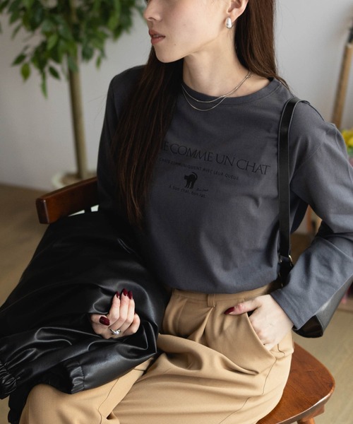 NAVY(ネイビー)の「【nAvy】ネコプリント長袖Tシャツ ロンT(Tシャツ/カットソー・レディース・ホワイト/ベージュ/グレー・M/L)」の10枚目の写真
