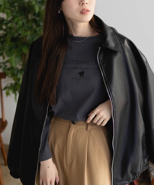 NAVY(ネイビー)の「【nAvy】ネコプリント長袖Tシャツ ロンT(Tシャツ/カットソー・レディース・ホワイト/ベージュ/グレー・M/L)」の11枚目の写真