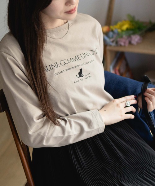 NAVY(ネイビー)の「【nAvy】ネコプリント長袖Tシャツ ロンT(Tシャツ/カットソー・レディース・ホワイト/ベージュ/グレー・M/L)」の16枚目の写真