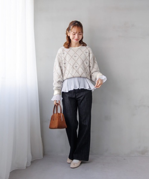 flower（フラワー）の「ホリデーリボンニット（ニット/セーター・レディース・ブラウン/アイボリー/ブルー・FREE）」の4枚目の写真