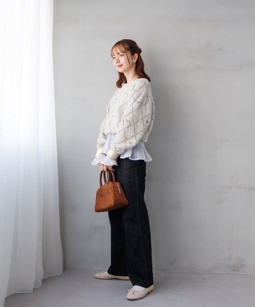 flower（フラワー）の「ホリデーリボンニット（ニット/セーター・レディース・ブラウン/アイボリー/ブルー・FREE）」の5枚目の写真